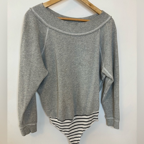 Intimately Free People Gray Long Sleeve Sweatshirt Bodysuit - Picture 1 of 6